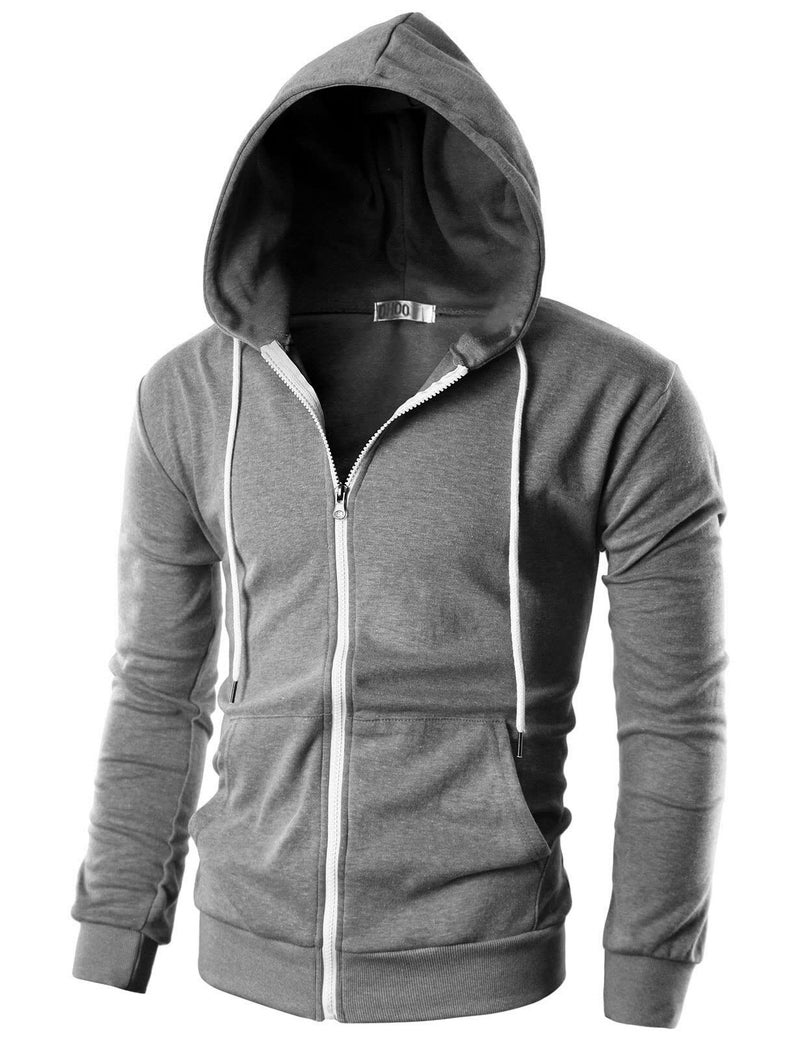 Ohoo Men's Zip Up Hoodie Lightweight Slim Fit Sweatshirt Full Zip Hooded Jacket / DCF002-DEEPGREY-M - Image 1